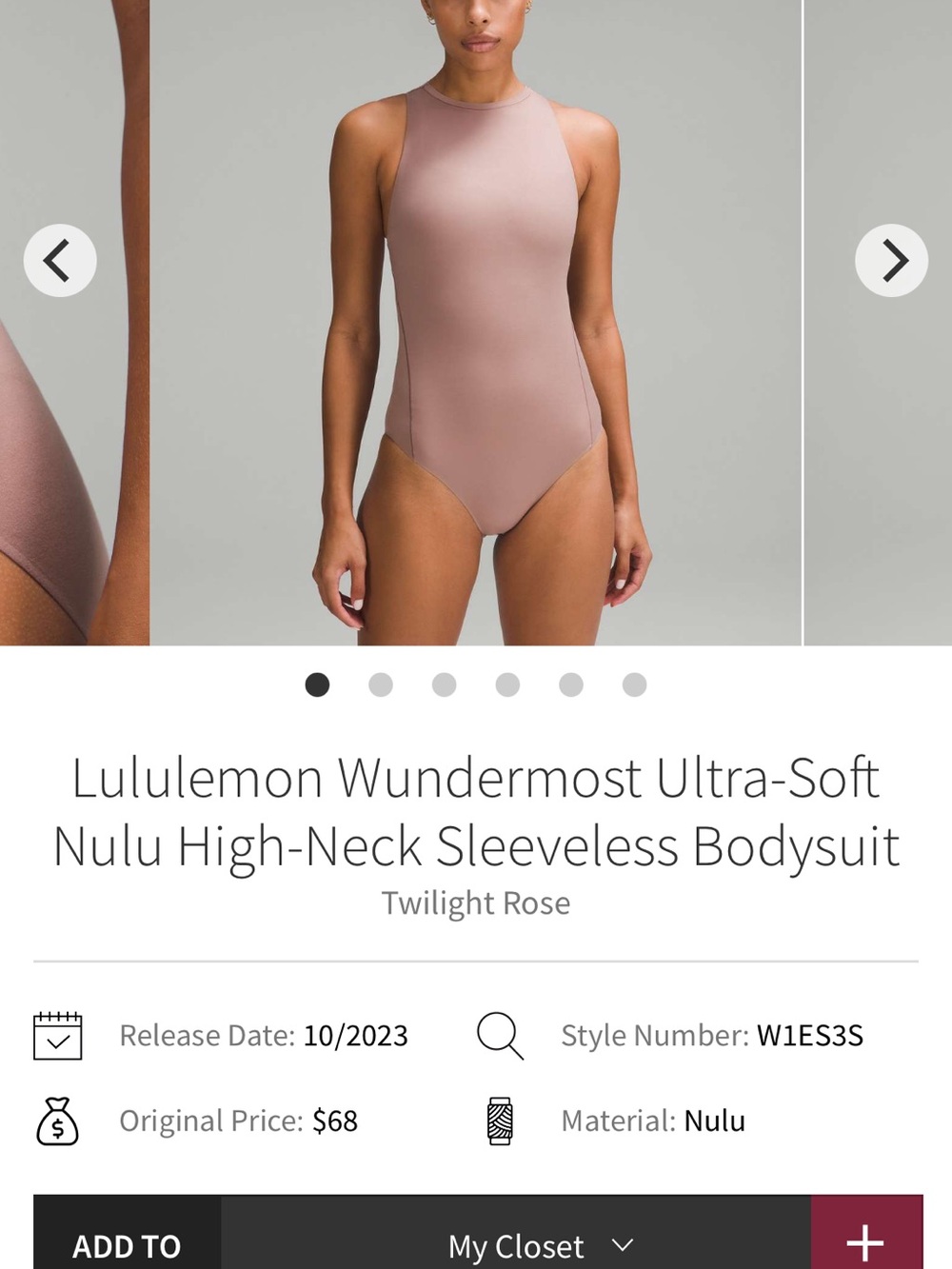 Lululemon Wundermost Ultra-Soft Nulu High-Neck Sleeveless Bodysuit Size Small